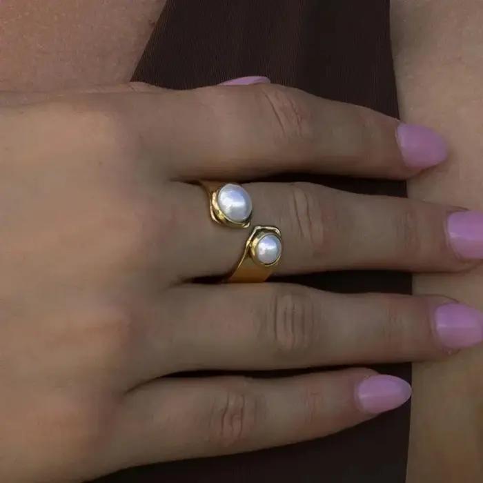 Bijoux Miia, élégantes bagues ouvertes ajustables en perles pour femmes