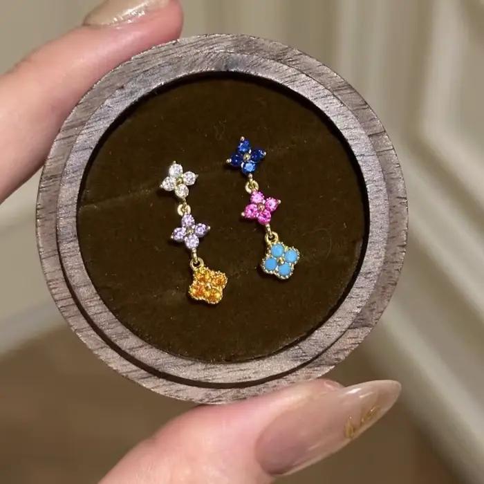 Bague pétale à quatre feuilles en argent Sterling 925 colorée pour femme bijou élégant et léger pour offrir
