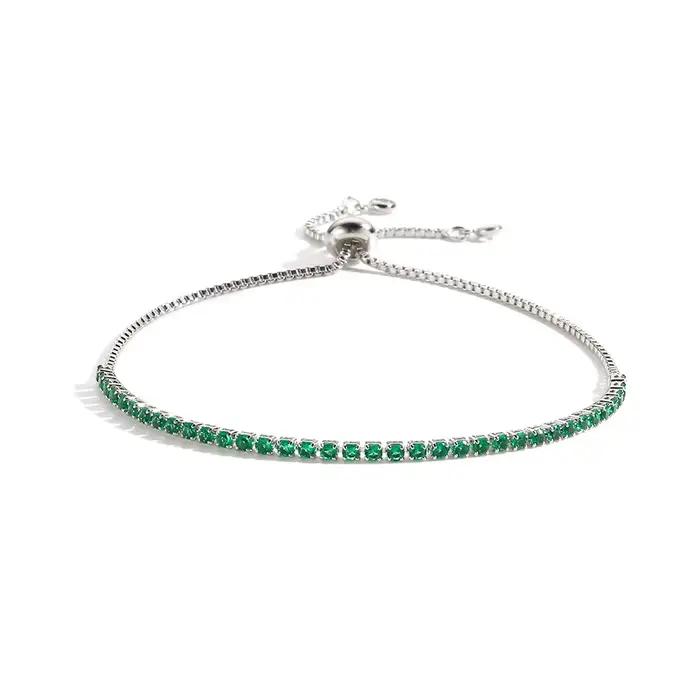 Bracelets de Tennis de luxe en zircone cubique émeraude pour femmes, plaqué or 18 carats, breloque v