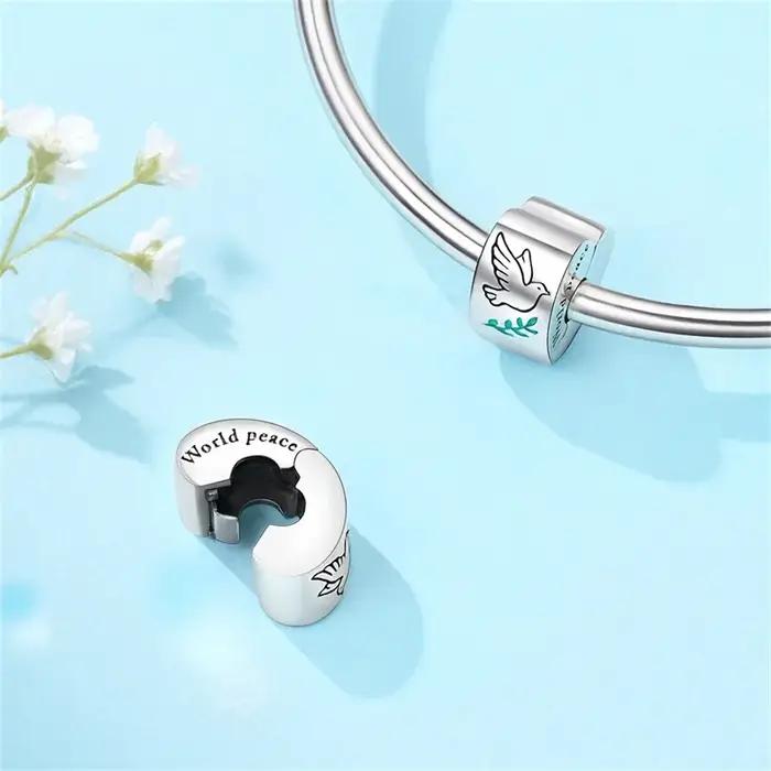 Breloque Perle Cœur Colombe de la Paix en Argent Sterling 925