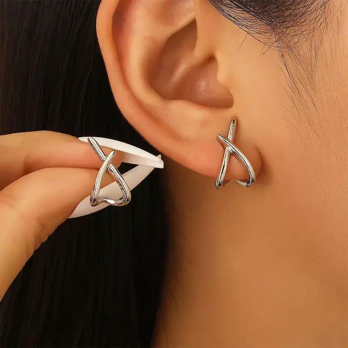 Boucles d'oreilles géométriques simples à intersection, élégantes, délicates et polyvalentes pour femmes et jeunes filles, idéales pour les fêtes, mariages, bijoux cadeaux
