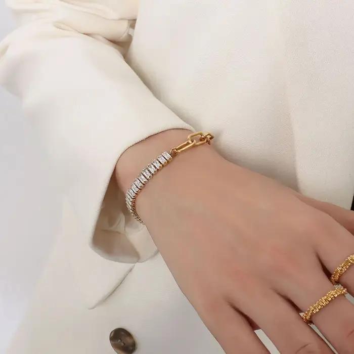 Zunderes-Ensemble de bijoux en acier inoxydable pour femme, bracelets plaqués or 18 carats, colliers