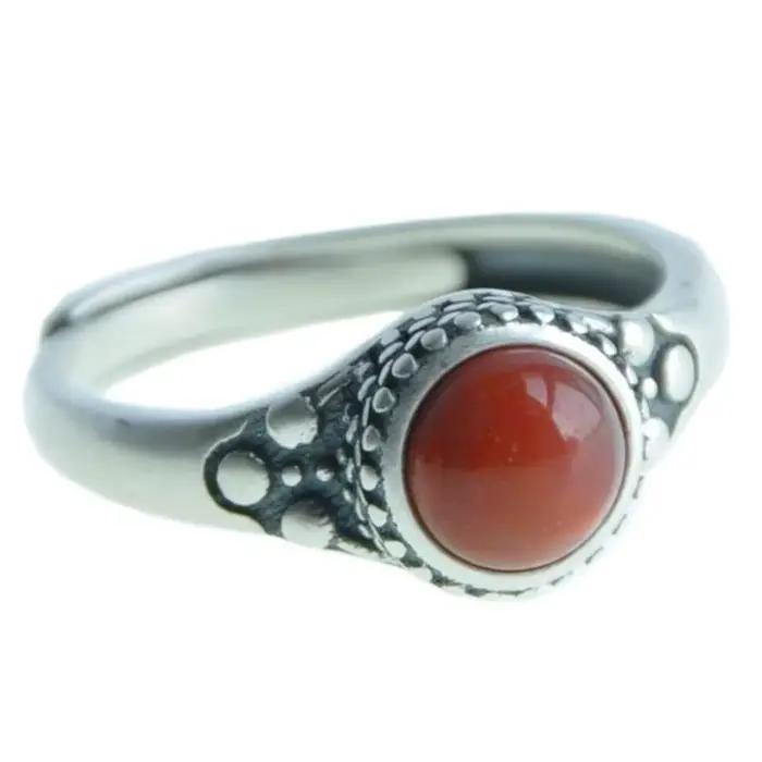 Buyee 925 bague ethnique en argent Sterling doigt rond Agate doux anneau ouvert pour femme excellente mode gris bijoux fins cercle