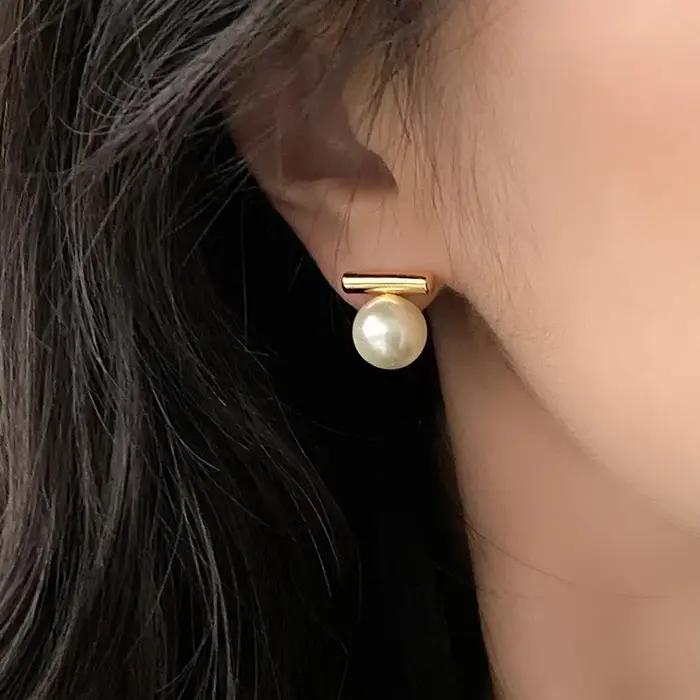 Boucles d'oreilles rondes en perles argentées pour femmes