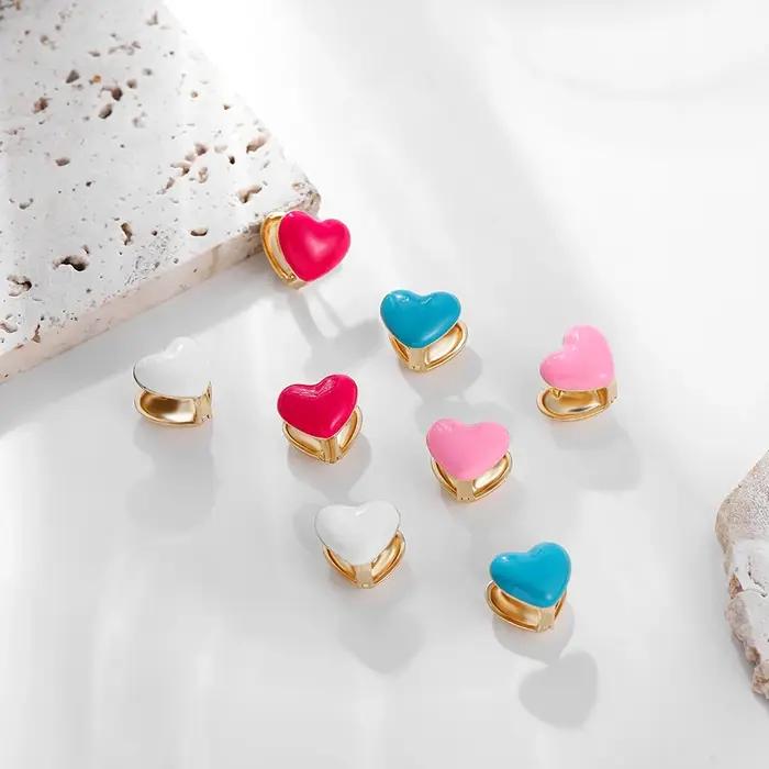 Boucles d'Oreilles en Émail Double Face en Forme de Cœur pour Femme et Fille