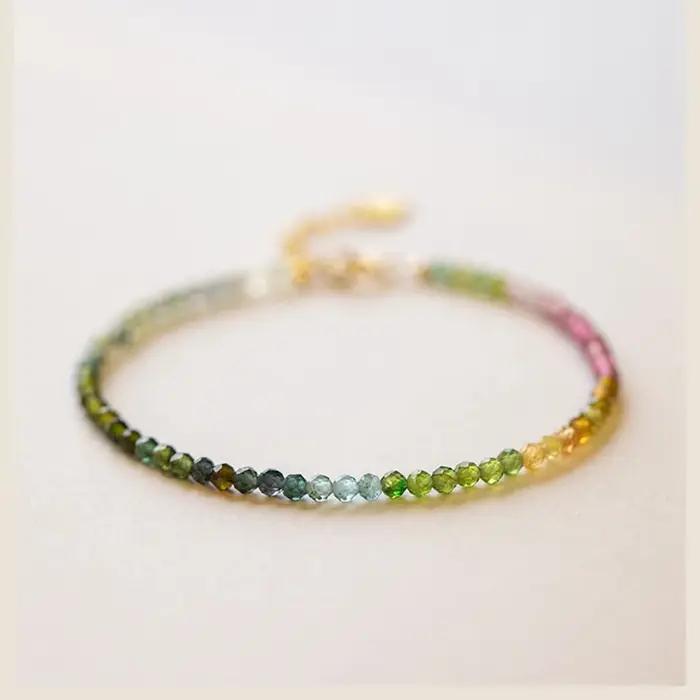Petits bracelets en perles de tourmaline naturelle multicolores pour femmes