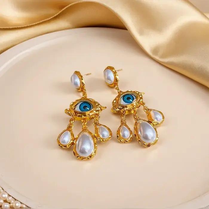 Boucles d'oreilles médiévales exagérées pour femmes, Vintage, gouttelettes d'eau, perles, glands, lu