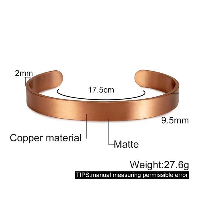 Vinterly Bracelets en cuivre pur pour femmes hommes unisexe 9.5mm de large réglable manchette ouverte