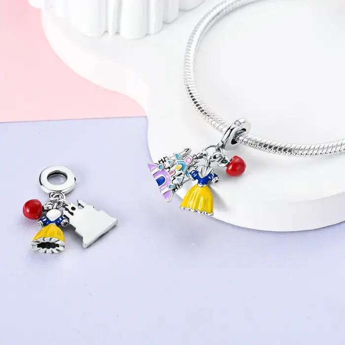 Breloques Pomme Château Blanche-Neige en Argent Sterling 925
