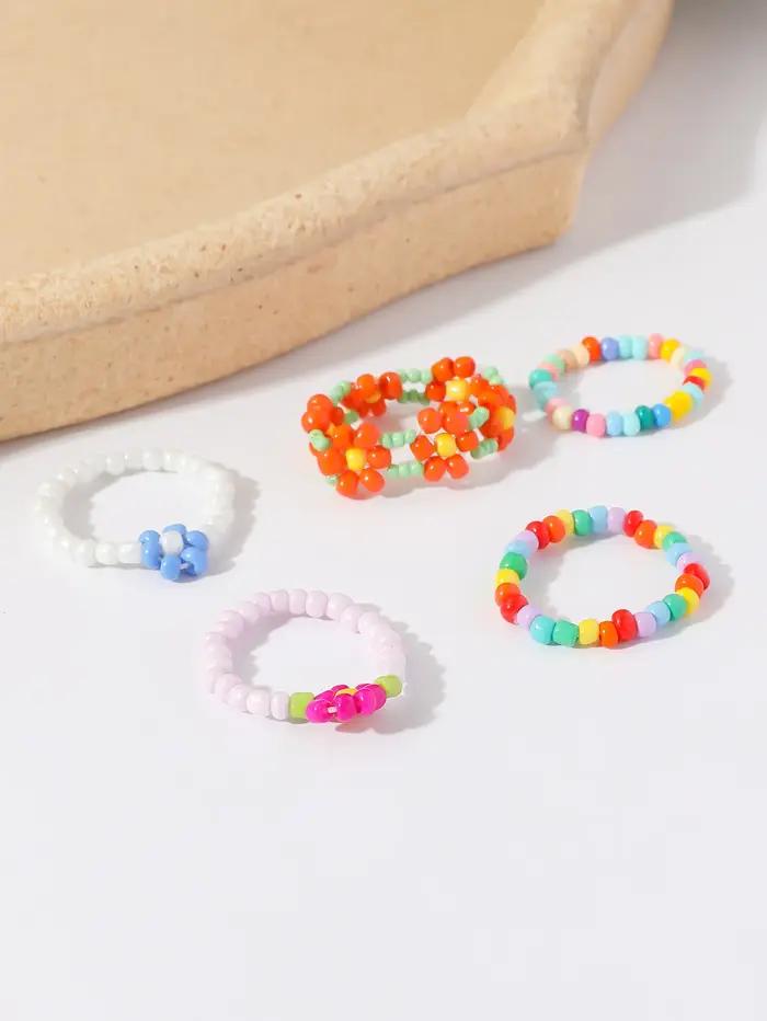 Bagues en perles de rocaille simples pour femmes, bagues en perles de cristal à la mode, mignonnes e