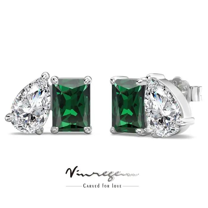 Boucles d'oreilles Vinregem en argent sterling 925 serties d'émeraudes naturelles pour femmes et hommes bijoux de soirée élégants pour des occasions spéciales