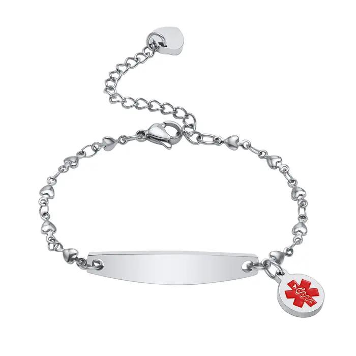 Bracelets d'identification d'alerte médicale à gravure gratuite pour femmes, Bracelet à breloques de