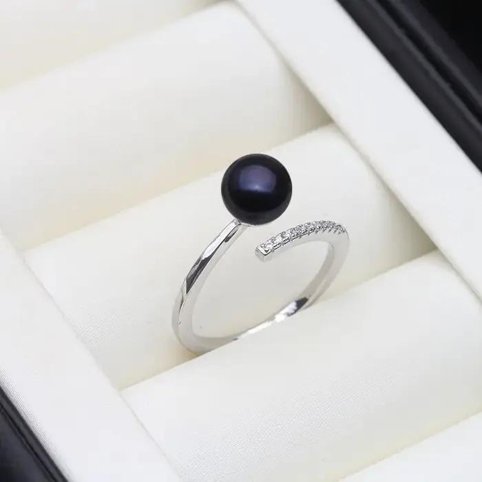Bagues en perles noires naturelles d'eau douce