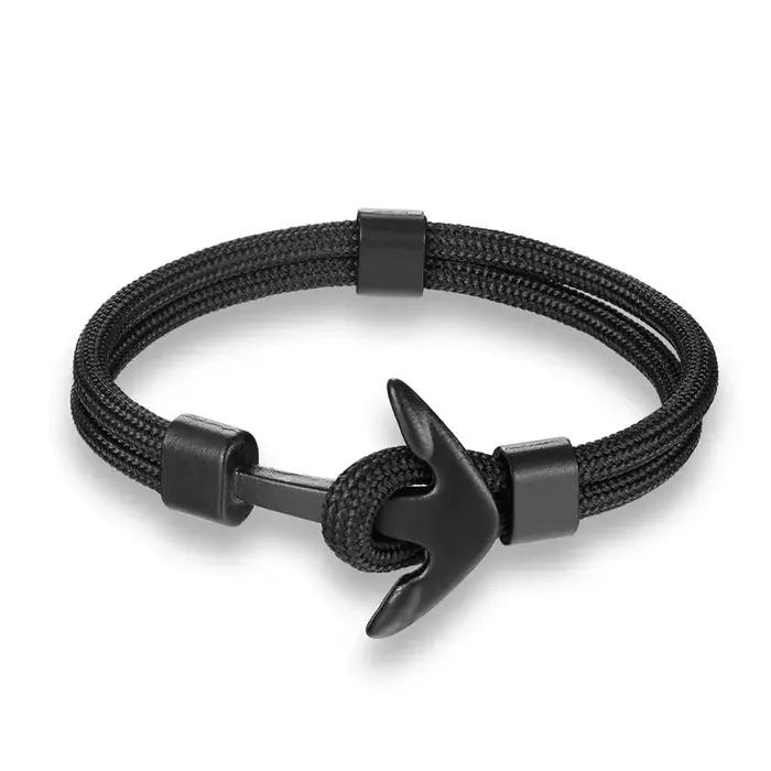 Nouvelle mode tissé multicouche noir ancre Bracelets hommes espoir