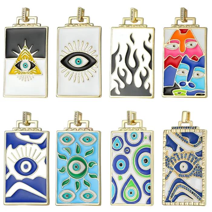 Juya Breloques Hamsa Fatima et Œil Turc Grec en émail coloré plaqué or 18 carats pour la fabrication de bijoux