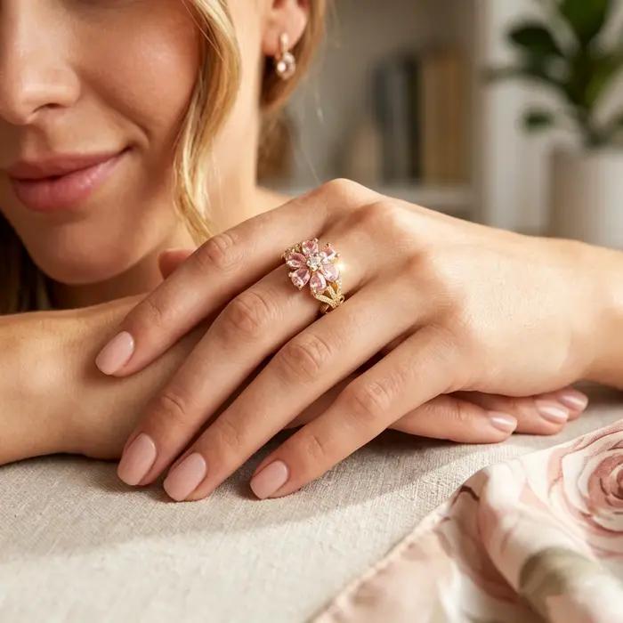 Ensemble de bagues ouvertes réglables en forme de fleur rose avec pierres en zircone cubique pour un usage quotidien et