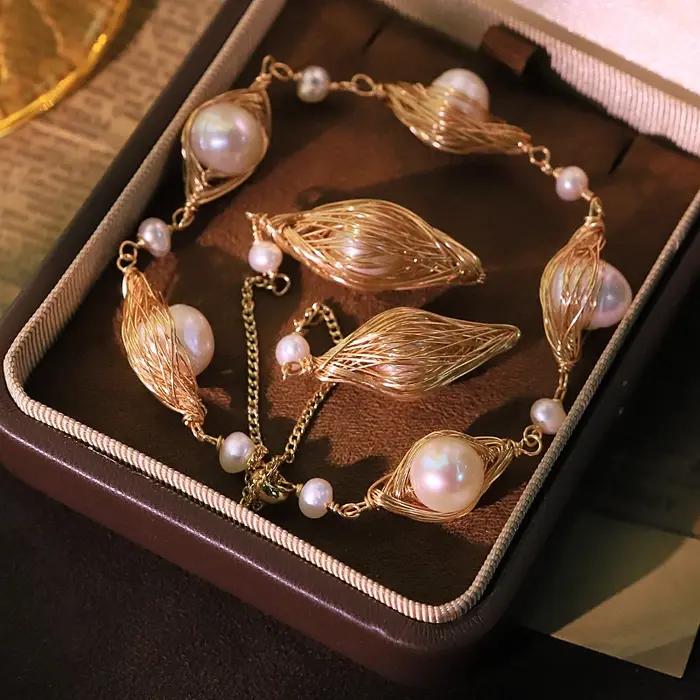 Bracelet ovale Double couche de perles d'eau douce naturelles