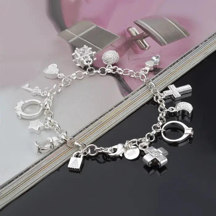 Bracelet tendance en argent sterling 925 avec breloques colorées