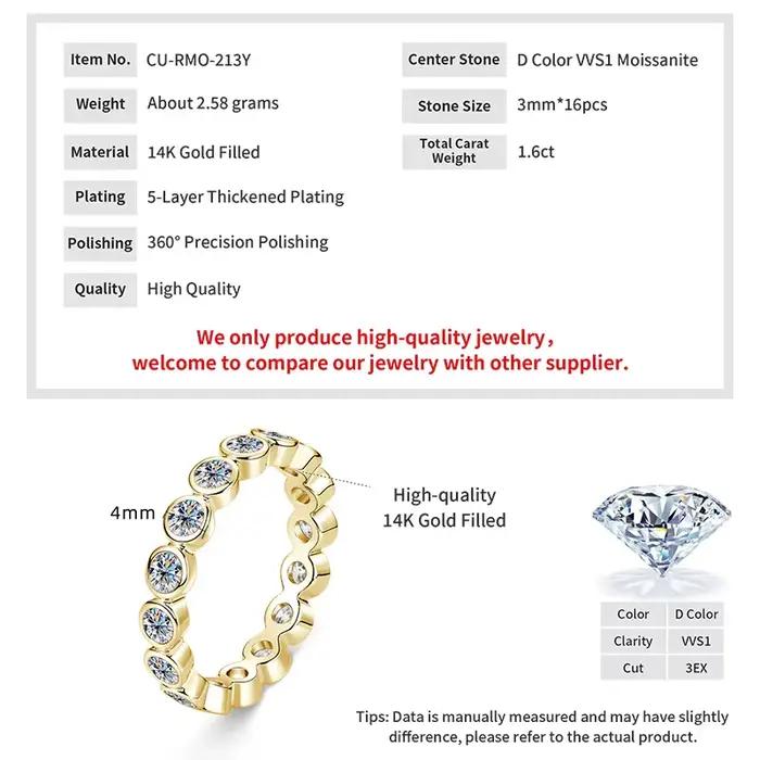 Lnkry – bague d'éternité en Moissanite de 3mm avec certificat GRA pour femmes, anneaux remplis d'or