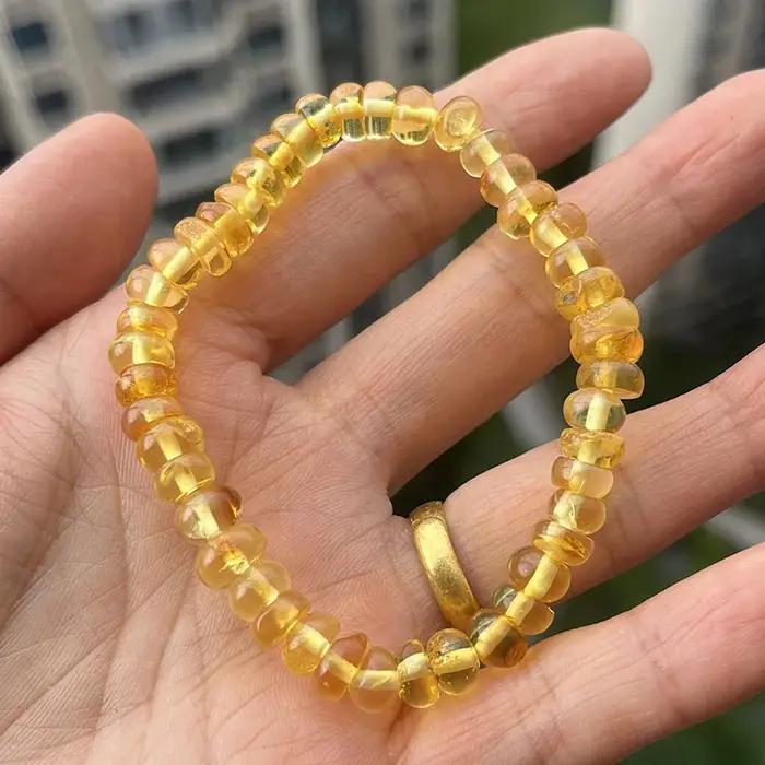 Bracelet d'ambre de plante baltique pour les femmes, perles dorées irrégulières faites à la main, ca