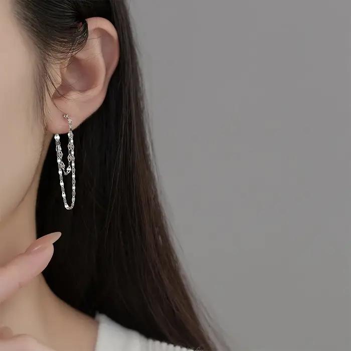 Boucles d'oreilles à pampilles Double couche en argent Sterling 925