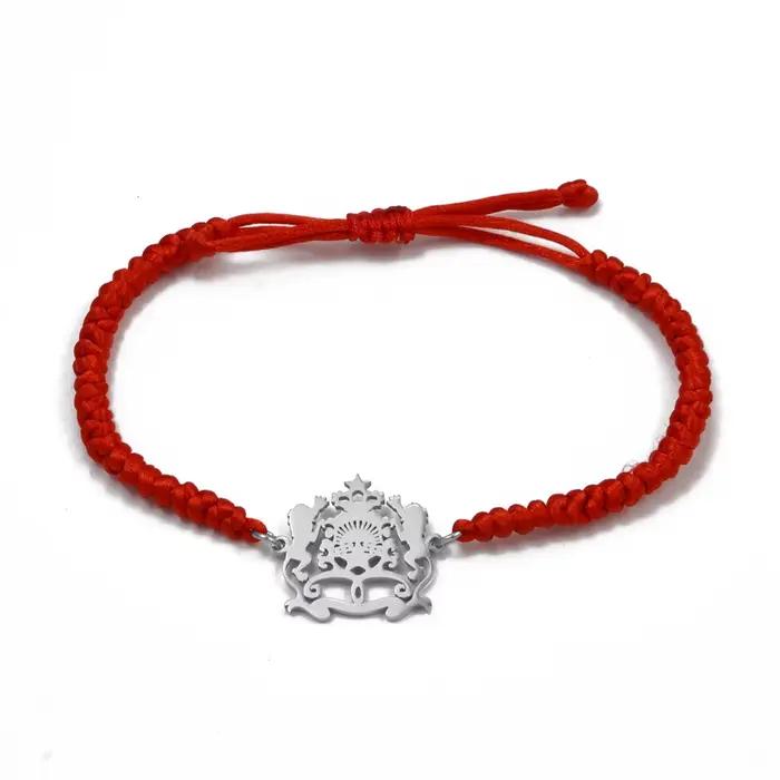Bracelet en corde rouge et noir avec symbole du drapeau marocain ethnique pour femmes occasions spéciales cadeau culturel