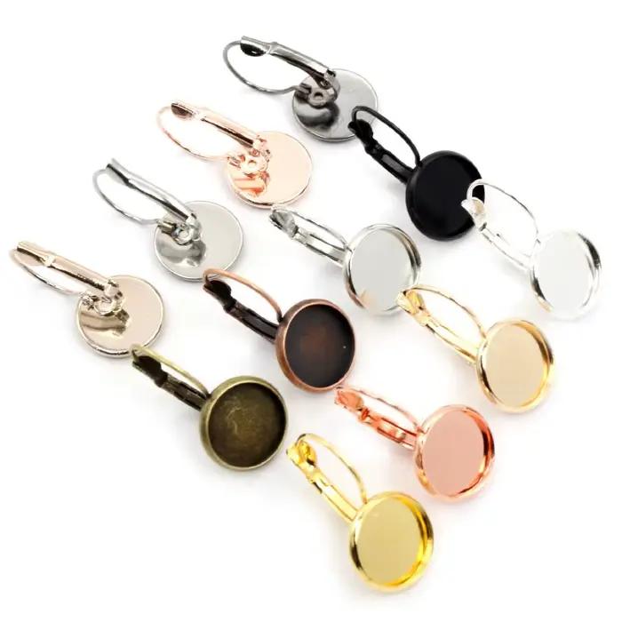 12mm 10 pcs/Lot 13 Populaire Couleurs Plaqué Français Levier Retour Boucles D'oreilles Blanc/Base, fit 12mm Verre Cabochons, Boutons, Lunettes de Boucle D'oreille