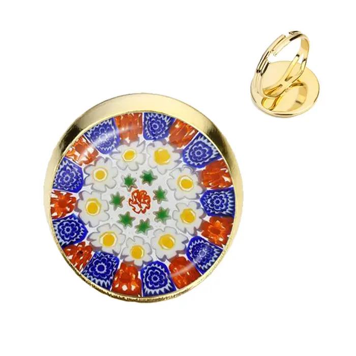 Bague Ajustable en forme de fleur multicolore pour homme et femme