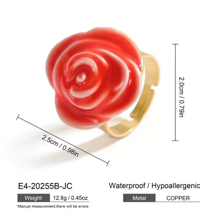 Bague Rose Rouge pour Femme - Étanche, Hypoallergénique, Métal Cuivre - Bijou Floral Élégant, Cadeau