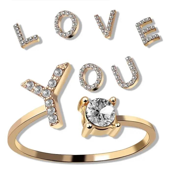 Bague ajustable classique pour femme avec initiales A-Z