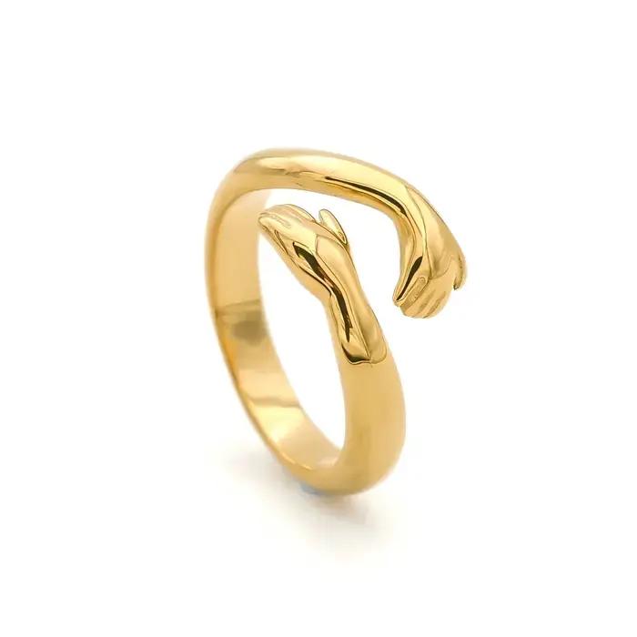 Bague ouverte réglable en acier inoxydable pour femmes, plaqué or 18 carats, réglable, ne tache pas,