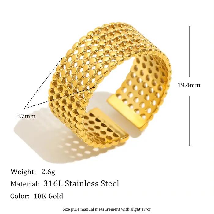 E.B.belle – anneau de manchette en filet de tissage large en acier inoxydable plaqué or 18 carats, a