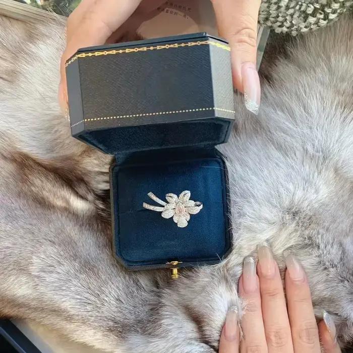 Bagues romantiques à fleurs avec nœud papillon pour femmes