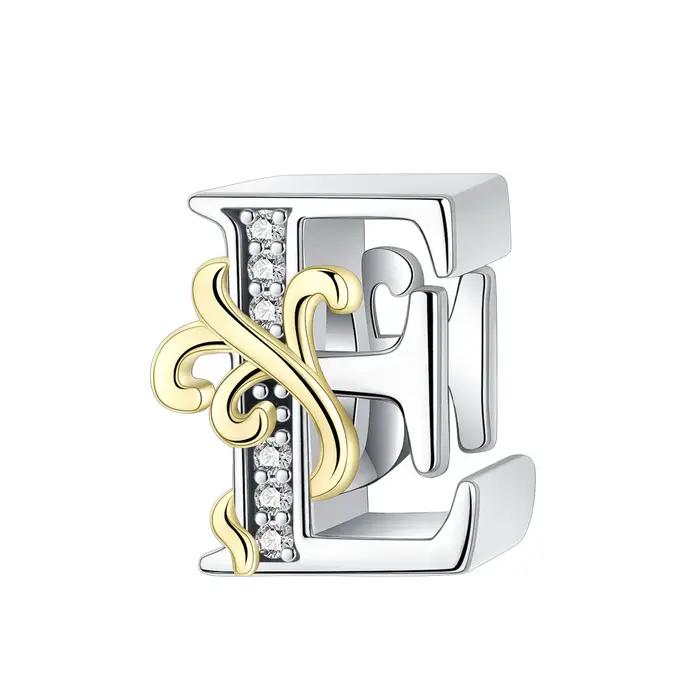 Pendentif rétro en argent 925 avec 26 lettres, doré, à la mode, adapté au bracelet original, perles,