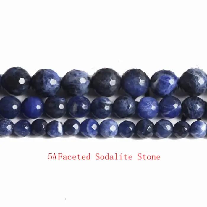 Collier et bracelet en pierre de sodalite ronde de couleur naturelle