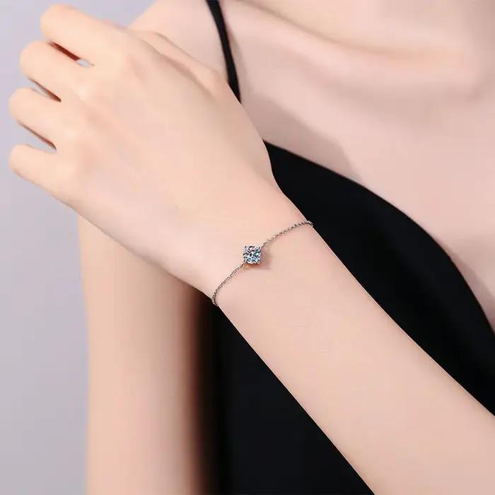 Bracelets Smyoue en argent sterling 925 sertie de moissanite blanche pour femmes, chaîne classique réglable, parfait pour les mariages et les occasions spéciales