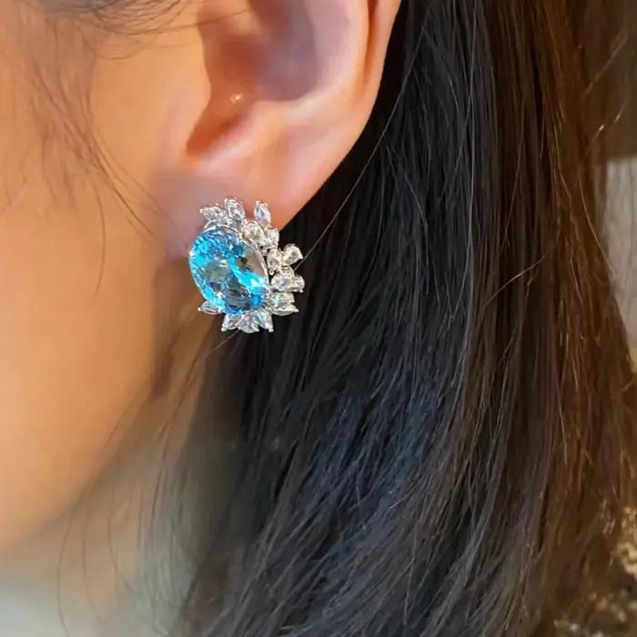 Boucles d'oreilles aigue-marine en argent 925 pour femmes