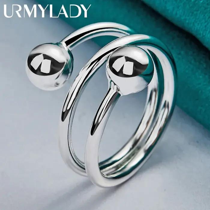 URMYLADY – bague Double tête ronde en argent Sterling 925 pour femmes