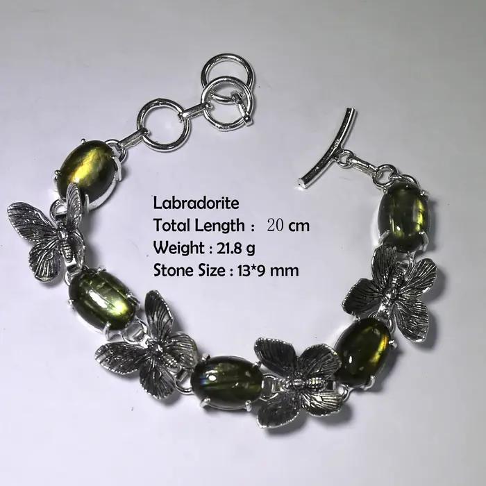 Bracelet en labradorite véritable, argent et cuivre