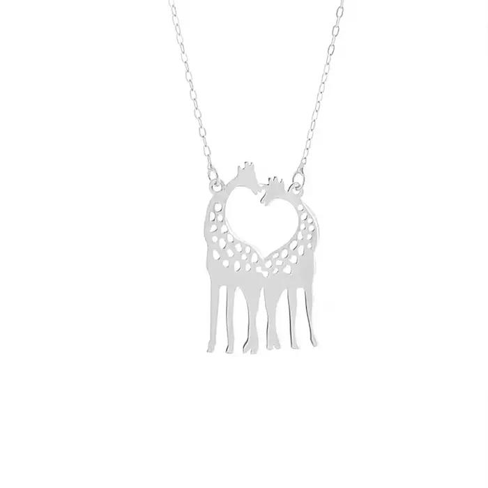 Collier en métal avec pendentif en forme de cœur et de girafe, chaînes à motifs d'animaux, ras de co