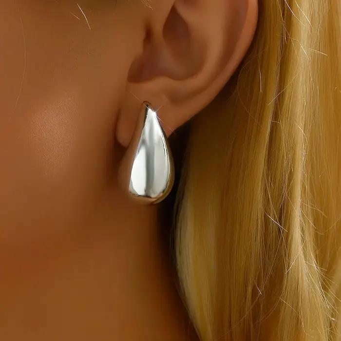 Boucles d'oreilles goutte d'eau de 3CM pour femmes, épais, creux, lisse, exagéré, épais, grands bijo