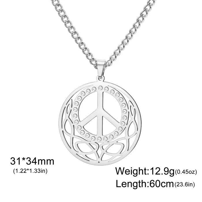 Amaxer – collier avec pendentif signe de paix pour femmes et hommes contre la guerre, bijoux en acier inoxydable