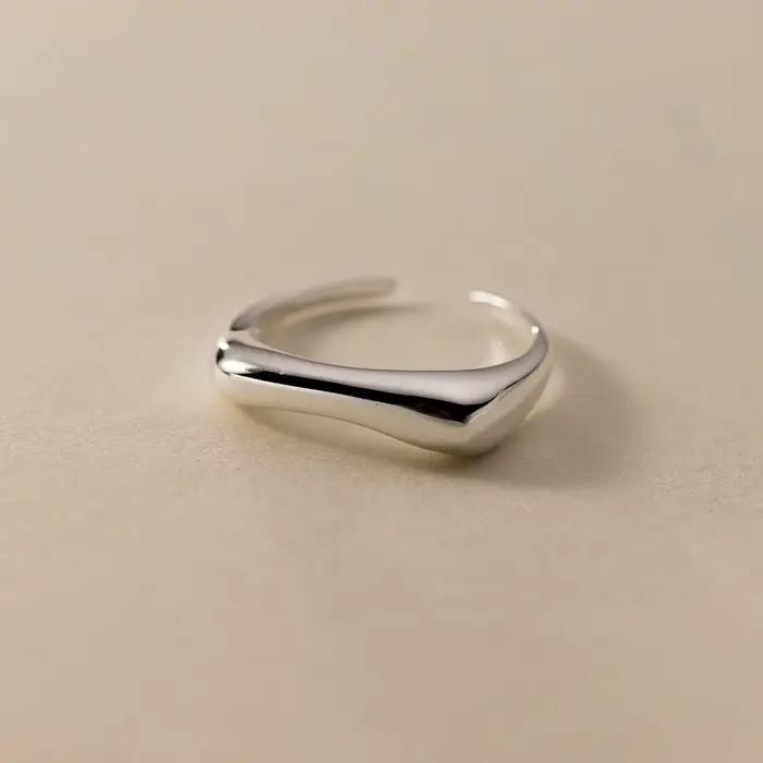 Argent sterling 925, forme géométrique en arc Bagues ouvertes pour femmes, accessoires de bijoux de fiançailles de haute qualité, bijoux en gros