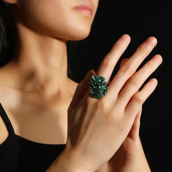Bague ajustable en argent plaqué or avec géodes d'azurite et de malachite naturelles pour femmes et hommes, occasion spéciale, bohème chic, tracker d'humeur, sommeil et fitness