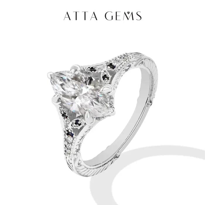 ATTAGEMS – bague en Moissanite taille Marquise
