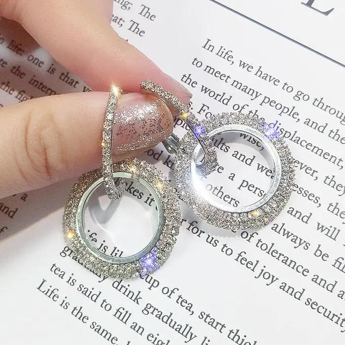 FSUNION 2025 nouvelle mode bijoux créatifs de haute qualité élégant or argent couleur ronde boucles d'oreilles en cristal pour les femmes fête de mariage