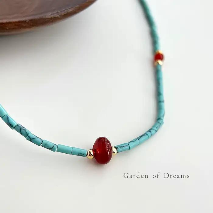 Collier ras du cou en pierre naturelle pour femmes, artisanat fait à la main, bleu, Turquoise, rouge, Agate, chaîne courte, bijoux Vintage