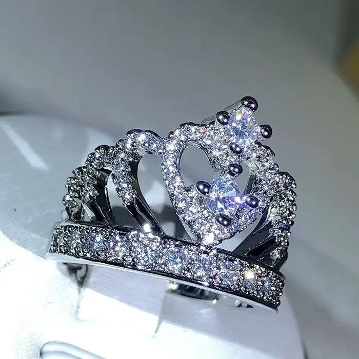 Bague couronne fantaisie en argent 925 pour femmes