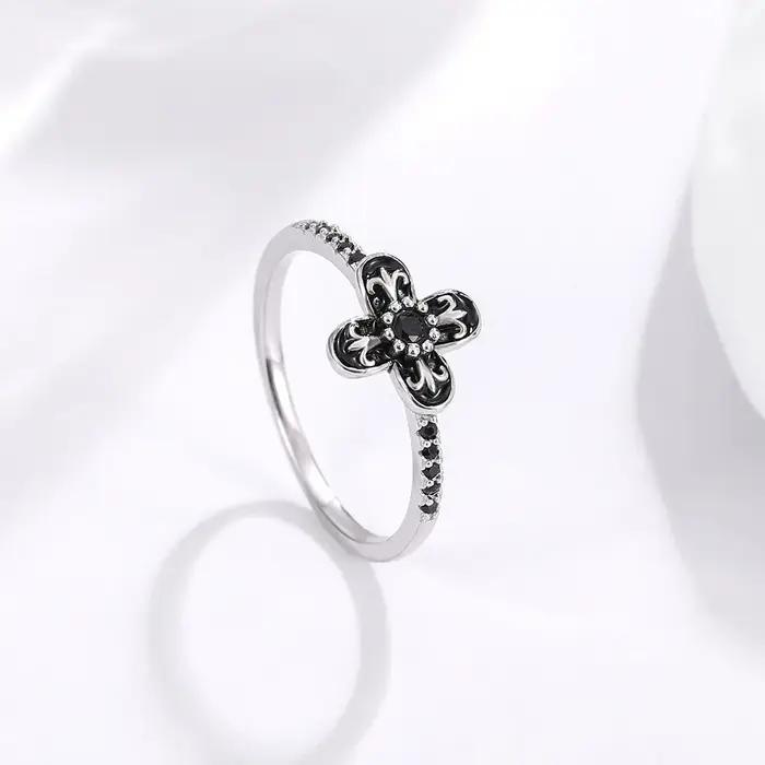 Monkton 100% S925 argent Sterling trèfle noir fleur anneaux pour femmes