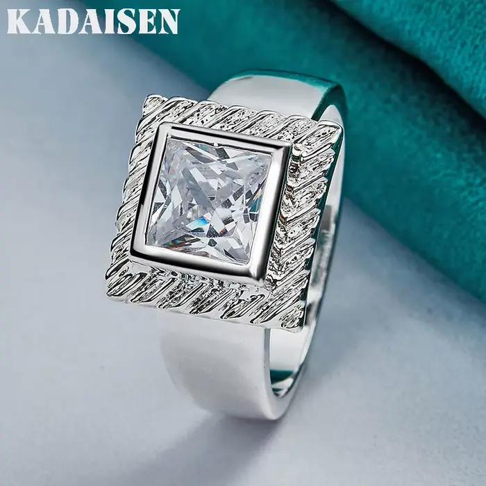 Zircon carré en argent sterling 925 7-10 # Bague pour femme